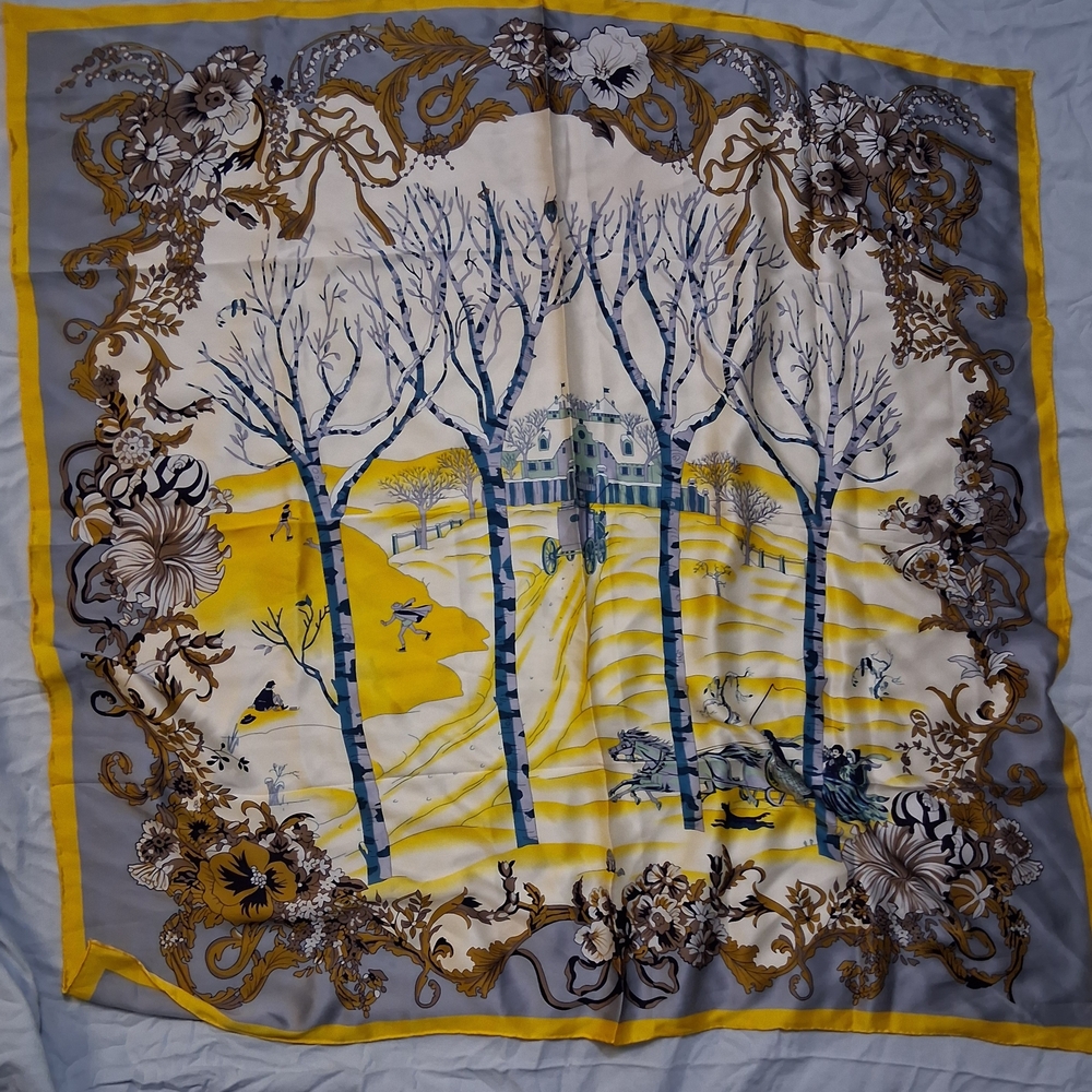 Yellow and Blue Scenic Silk Scarf